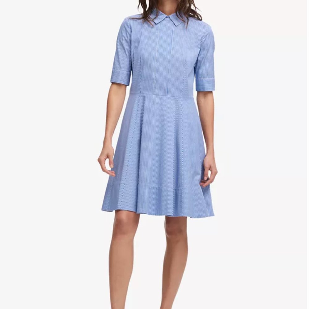 DKNY Striped Fit and Flare Dress